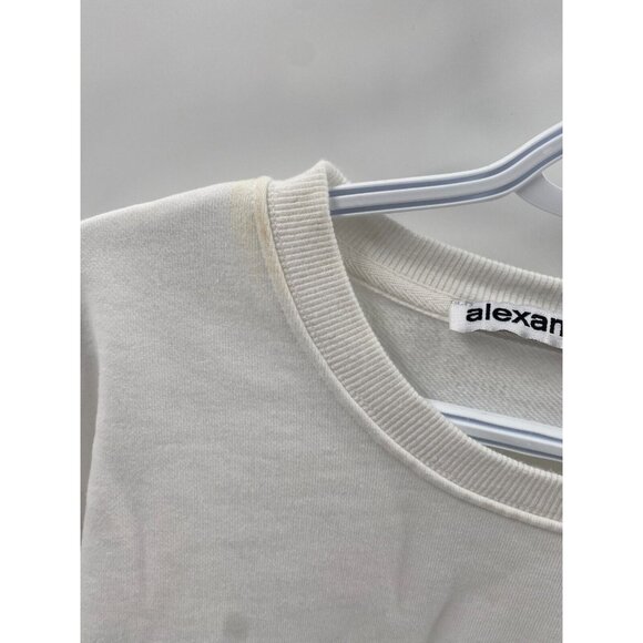 Alexander Wang Blue Plastic Logo White Cotton Sweatshirt Crewneck Women's Sz L - Picture 10 of 16